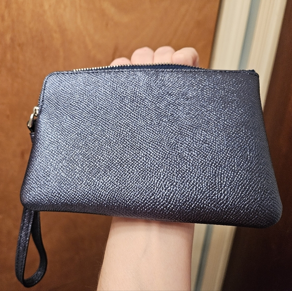 Coach Metallic Blue Corner Zip Wristlet